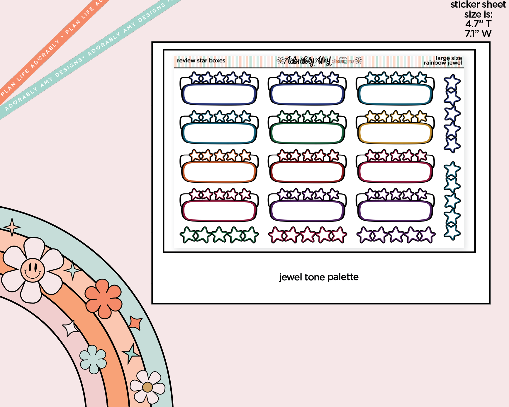 Rainbow Doodled Review Star Boxes Large/Jumbo Size Stickers - Adorably Amy Designs