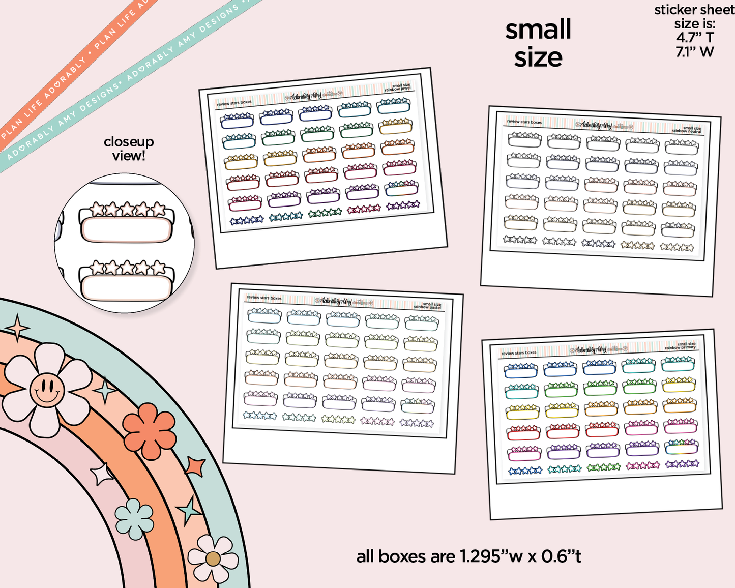 Rainbow Doodled Review Star Boxes Small Size Planner Stickers - Adorably Amy Designs