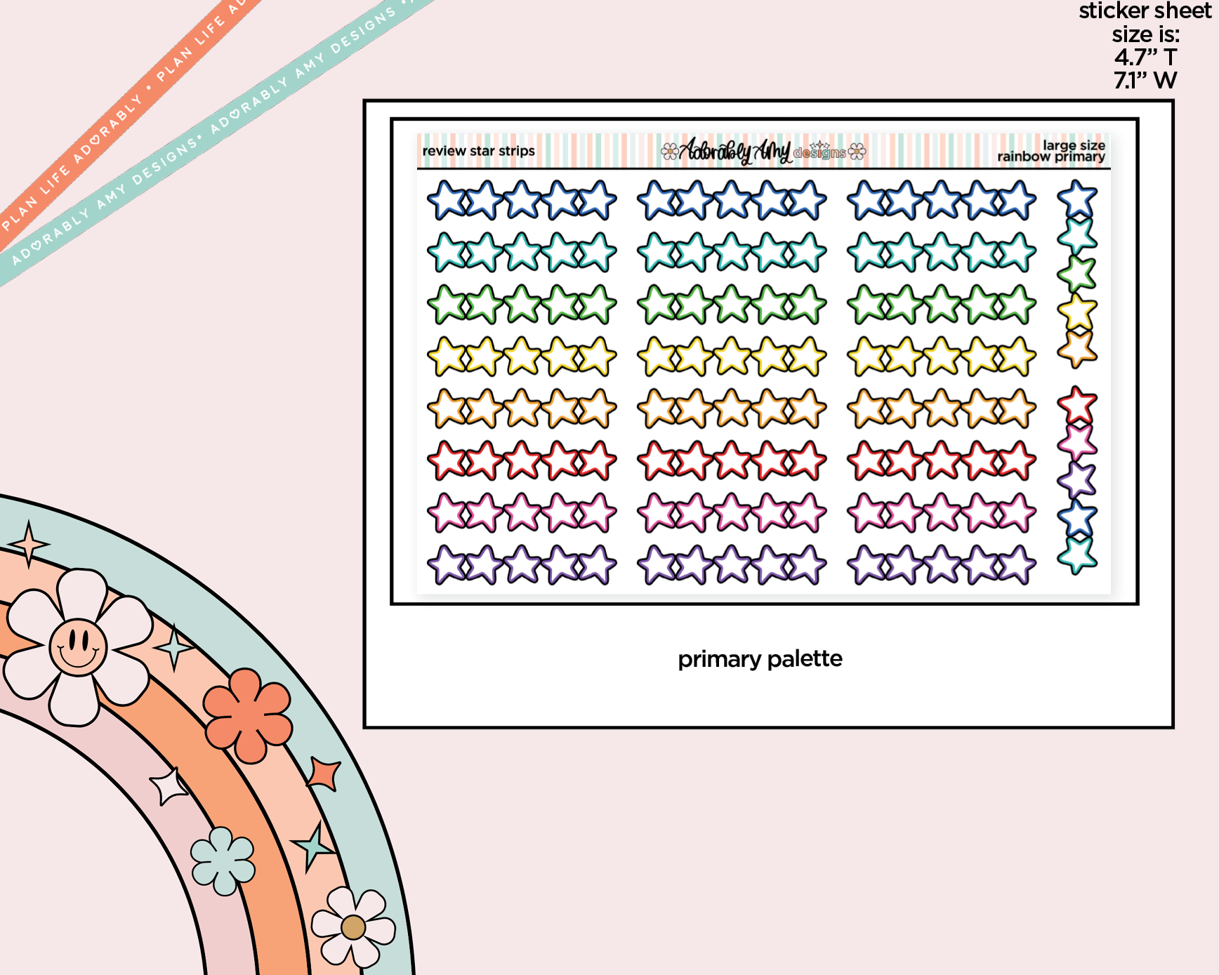 Rainbow Doodled Review Star Strips Large/Jumbo Size Stickers - Adorably Amy Designs