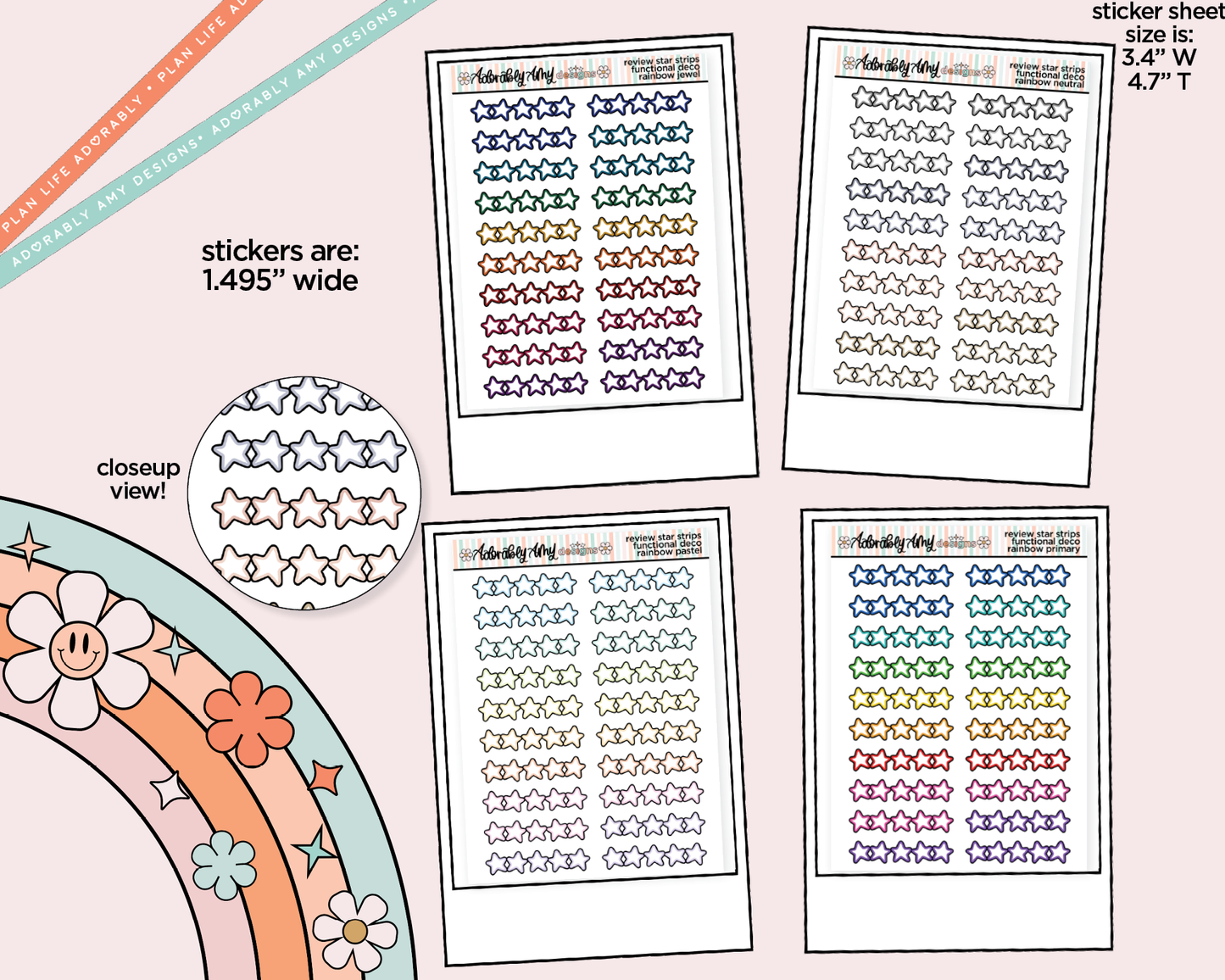 Rainbow Doodled Review Star Strips Standard Size Stickers - Adorably Amy Designs