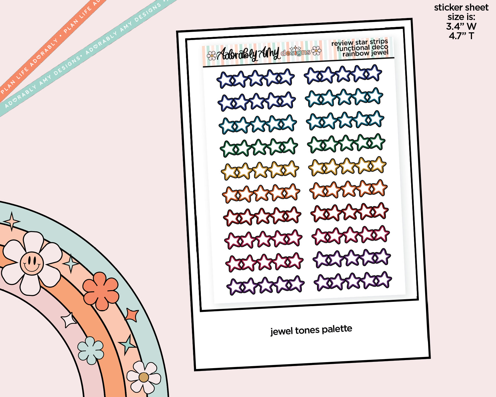 Rainbow Doodled Review Star Strips Standard Size Stickers - Adorably Amy Designs