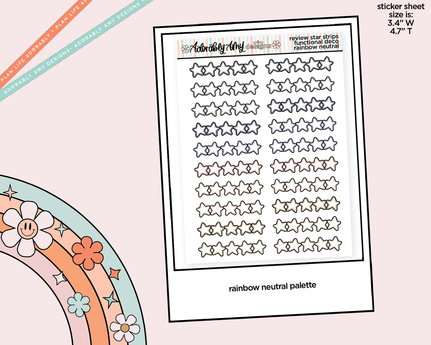 Rainbow Doodled Review Star Strips Standard Size Stickers - Adorably Amy Designs