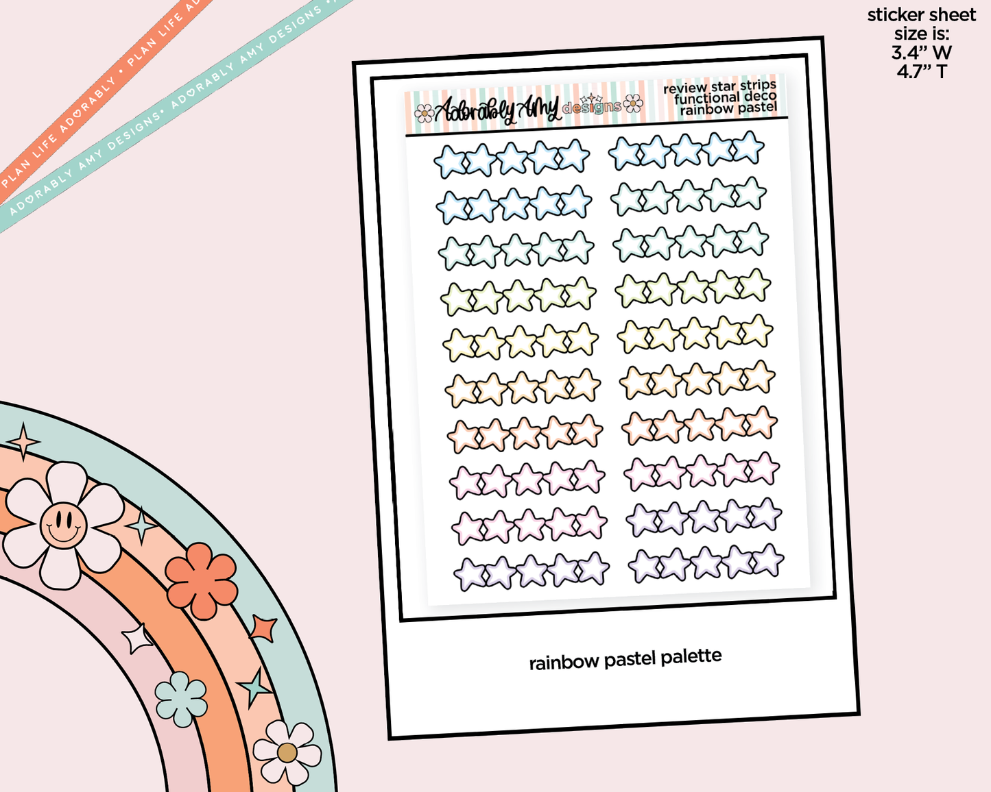 Rainbow Doodled Review Star Strips Standard Size Stickers - Adorably Amy Designs