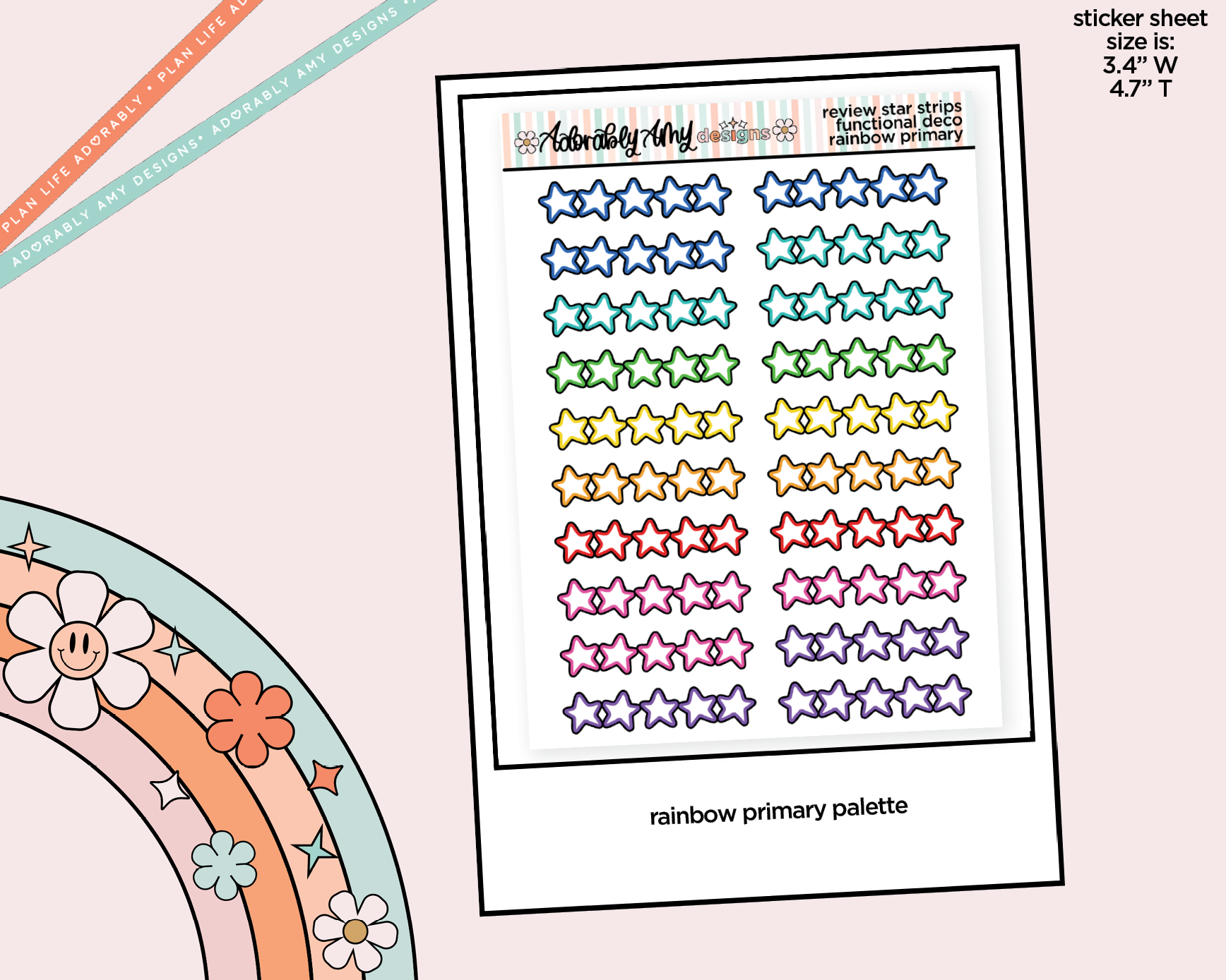 Rainbow Doodled Review Star Strips Standard Size Stickers - Adorably Amy Designs