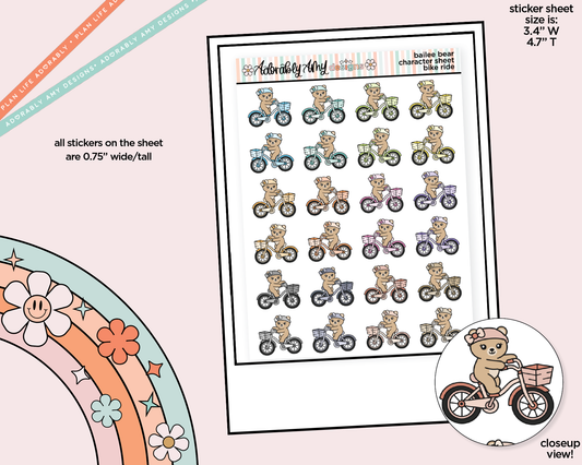 Bailee Bear Bike Ride Decoration Character Planner Stickers - Adorably Amy Designs