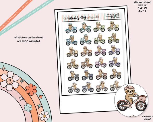 Snoozie Sloth Bike Ride Decoration Character Planner Stickers - Adorably Amy Designs