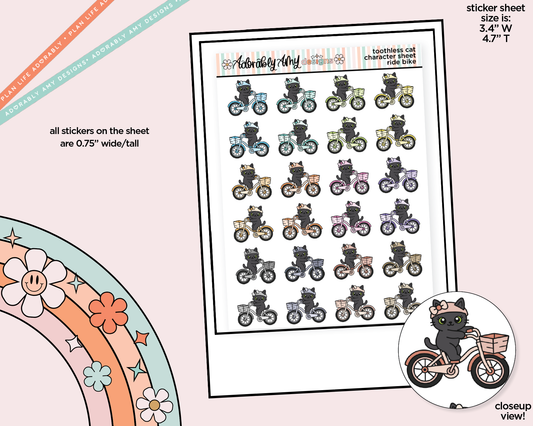 Toothless Cat Bike Ride Decoration Character Planner Stickers - Adorably Amy Designs