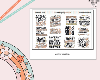 Rise & Shine 2026 New Years Deco Typography Sampler Planner Stickers