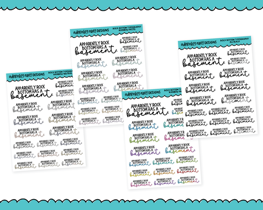 Rainbow or Black Rock Bottom Snarky Typography Planner Stickers for any Planner or Insert