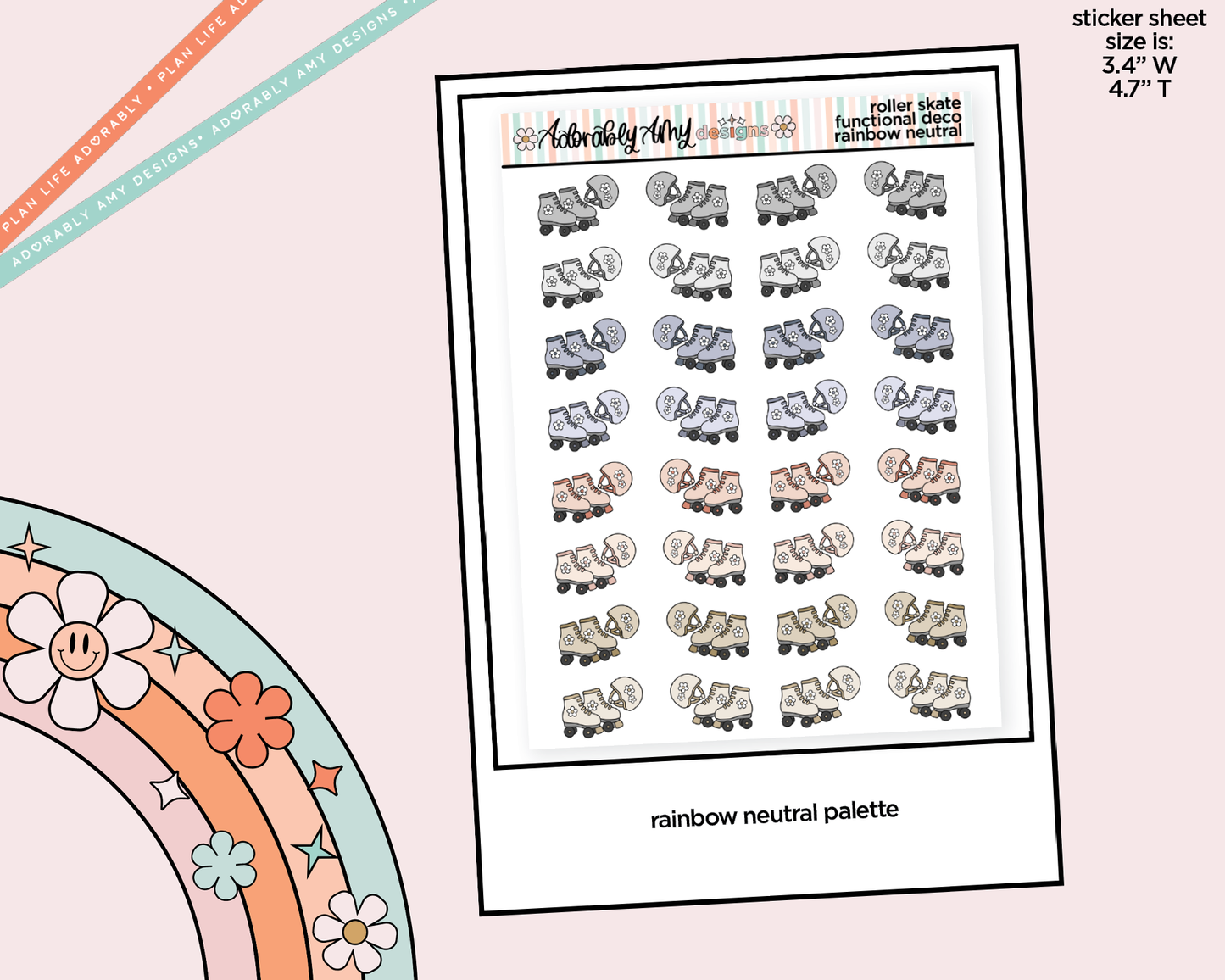Rainbow Roller Skates - Roller Skating Doodled Icon Stickers - Adorably Amy Designs