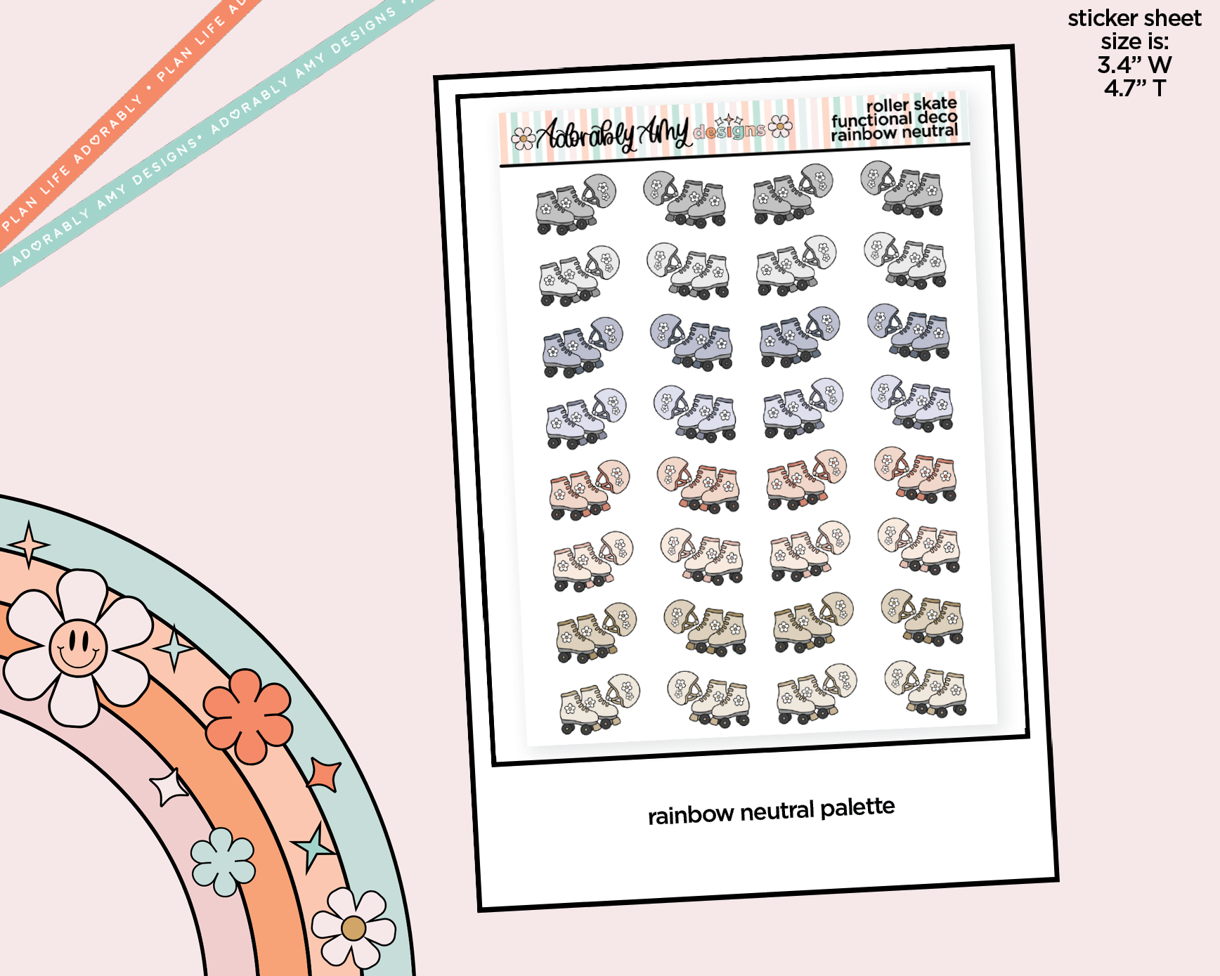 Rainbow Roller Skates - Roller Skating Doodled Icon Stickers - Adorably Amy Designs