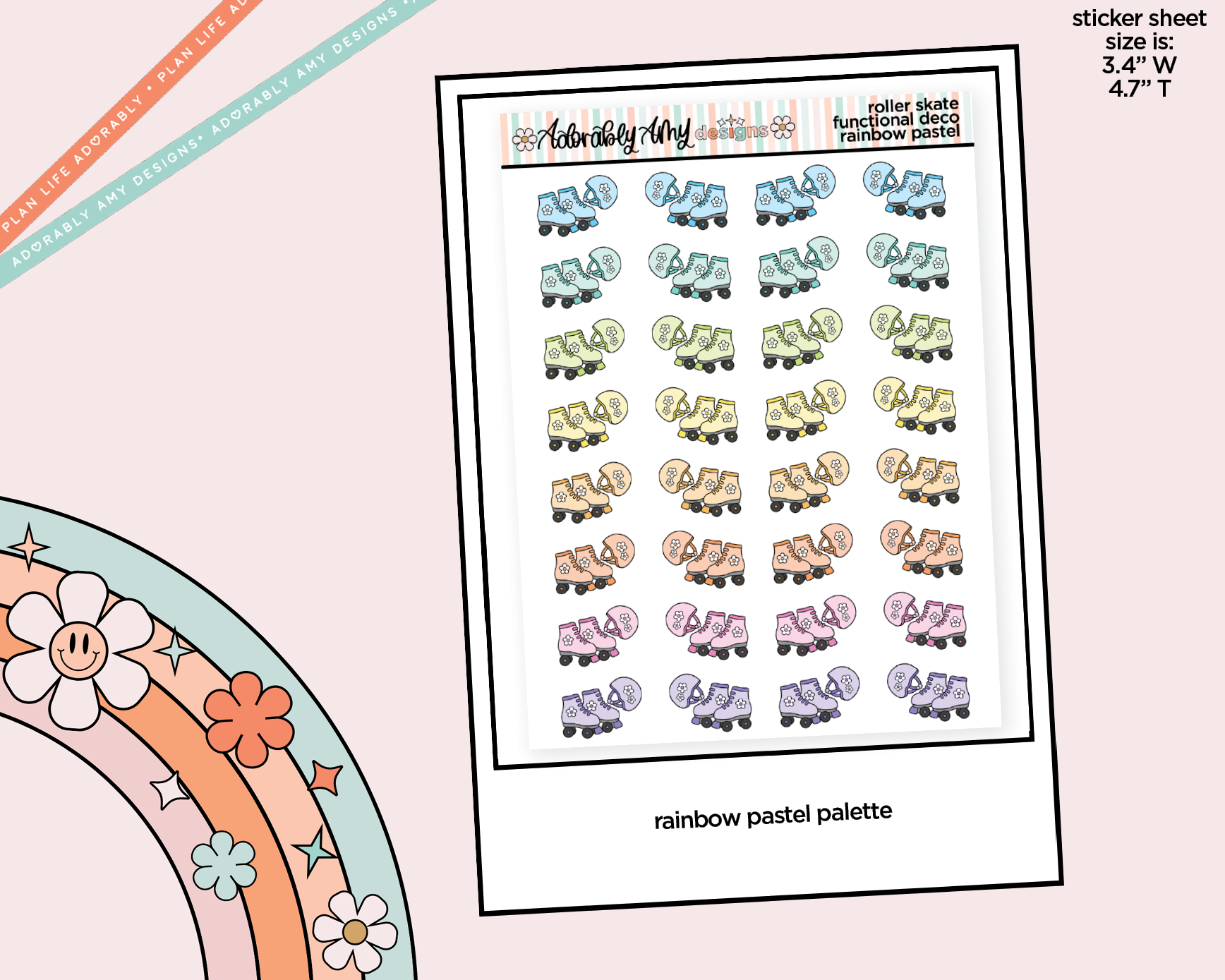 Rainbow Roller Skates - Roller Skating Doodled Icon Stickers - Adorably Amy Designs