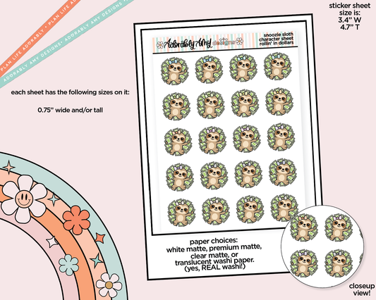 Snoozie Sloth Rollin' in Dollar Bills Decoration Planner Stickers