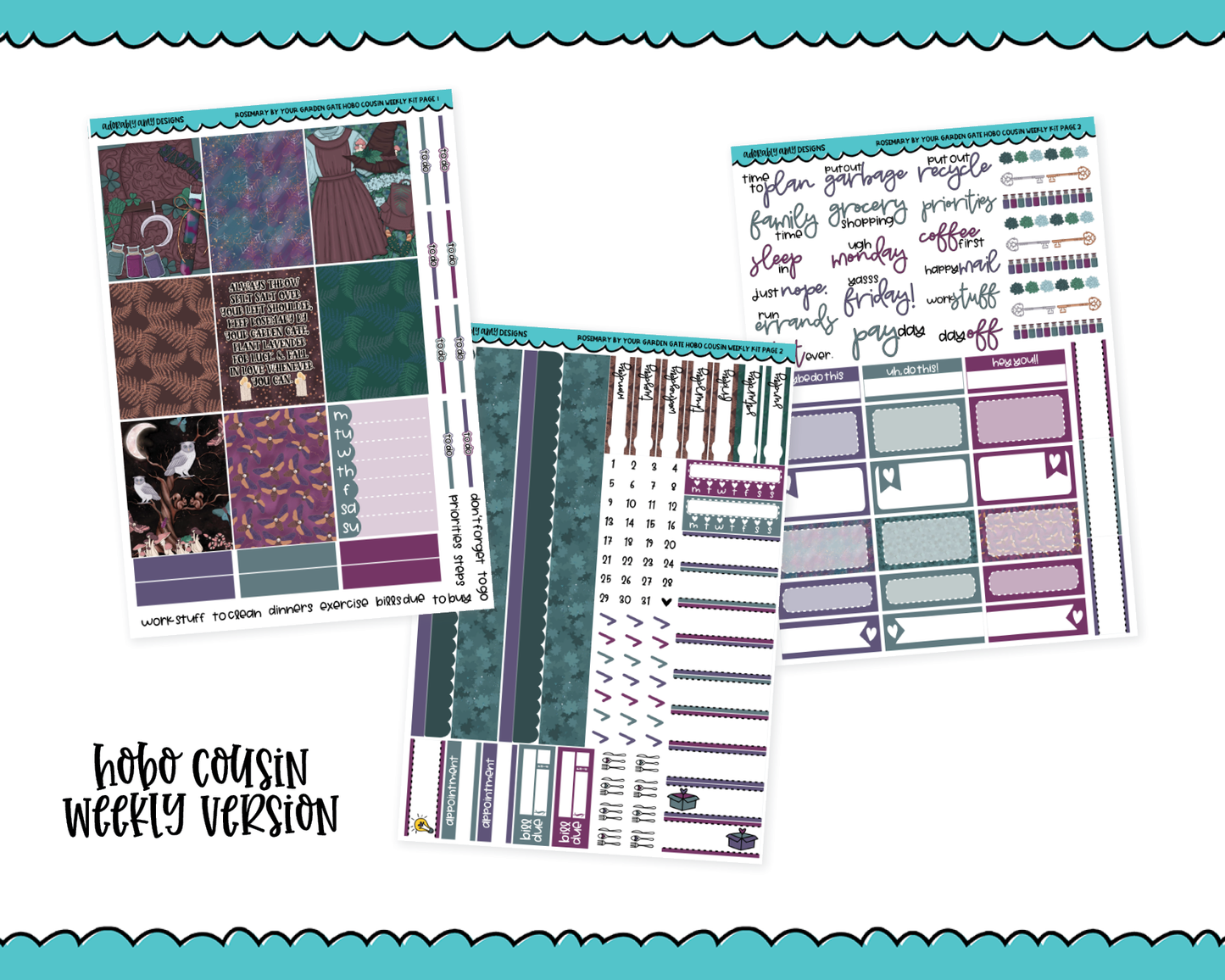 Hobonichi Cousin Weekly Rosemary by Your Garden Gate Forest Witch Themed Planner Sticker Kit for Hobo Cousin or Similar Planners