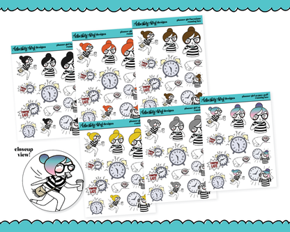 Doodled Planner Girls Character Stickers Running Late Decorative Planner Stickers for any Planner or Insert