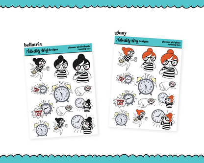 Doodled Planner Girls Character Stickers Running Late Decorative Planner Stickers for any Planner or Insert