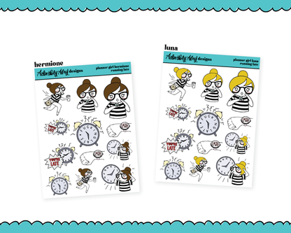 Doodled Planner Girls Character Stickers Running Late Decorative Planner Stickers for any Planner or Insert