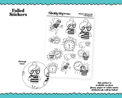 Foiled Doodled Planner Girls Running Late Decorative Planner Stickers for any Planner or Insert