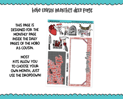 Hobonichi Cousin Monthly Pick Your Month Stay at Home Detective True Crime Themed Planner Sticker Kit for Hobo Cousin or Similar Planners