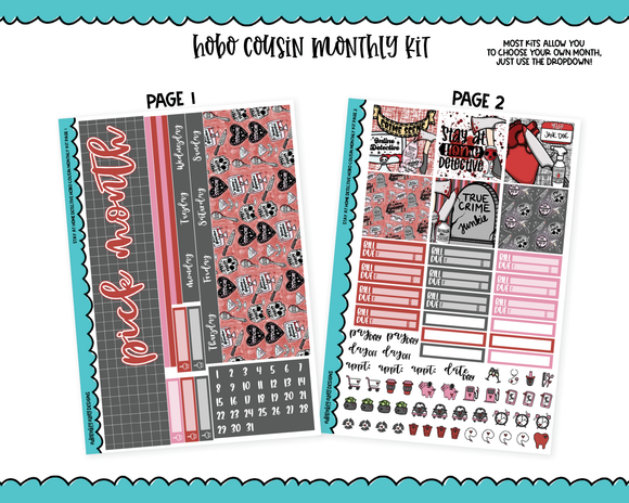 Hobonichi Cousin Monthly Pick Your Month Stay at Home Detective True Crime Themed Planner Sticker Kit for Hobo Cousin or Similar Planners