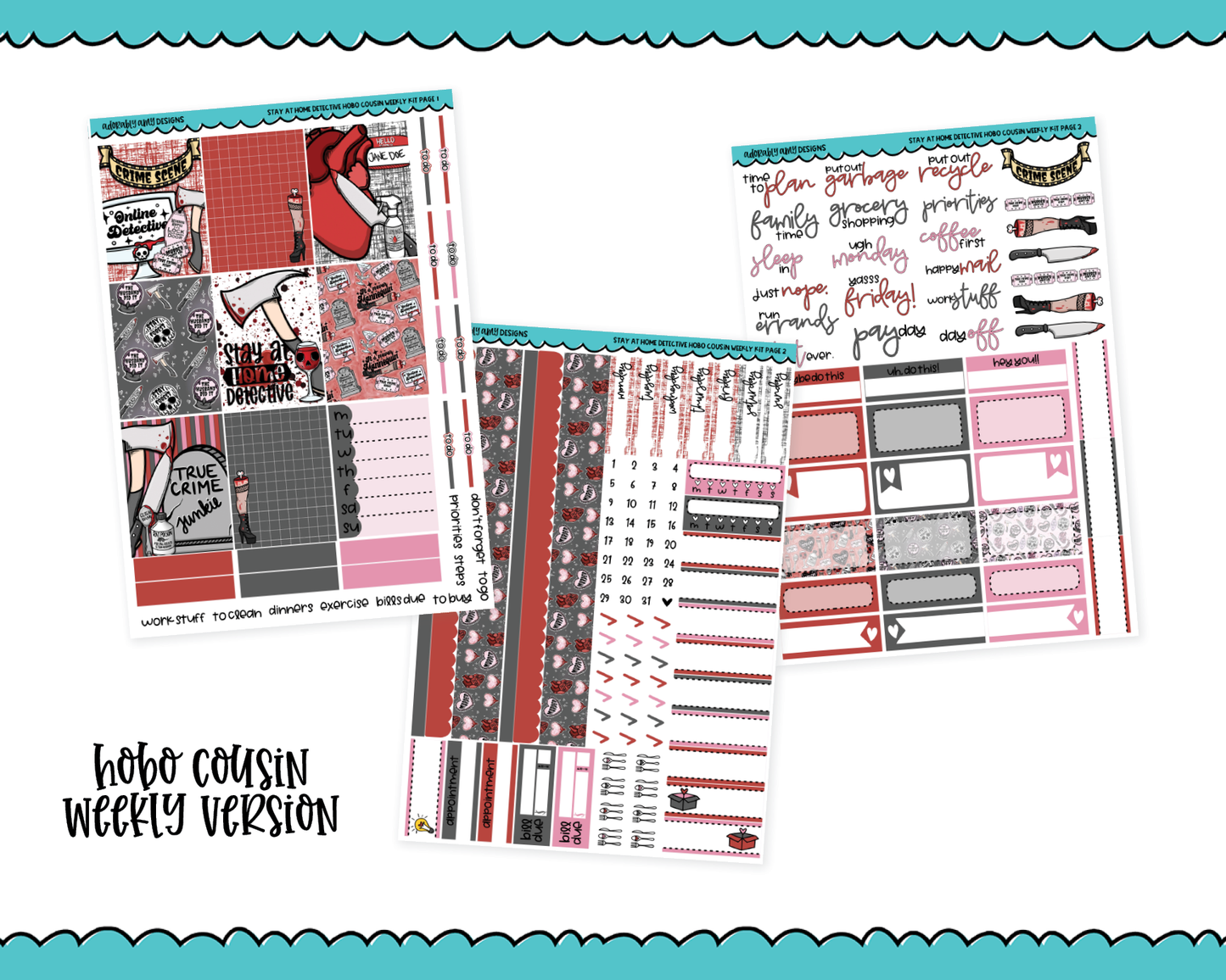 Hobonichi Cousin Weekly Stay at Home Detective True Crime Themed Planner Sticker Kit for Hobo Cousin or Similar Planners