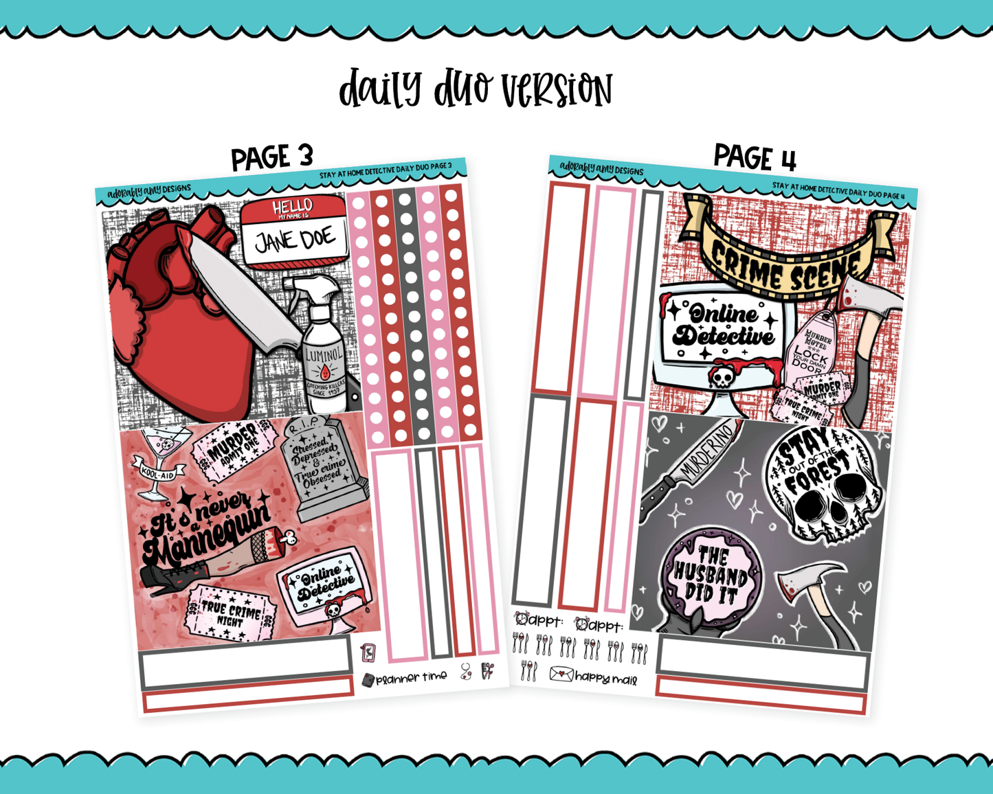 Daily Duo Stay at Home Detective True Crime Themed Weekly Planner Sticker Kit for Daily Duo Planner