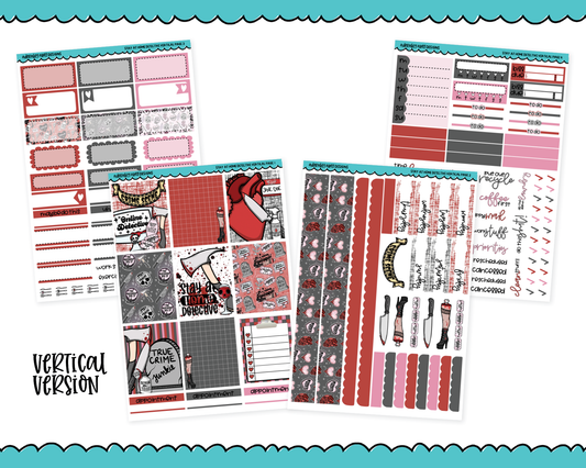 Vertical Stay at Home Detective True Crime Themed Planner Sticker Kit for Vertical Standard Size Planners or Inserts