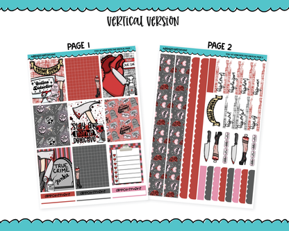 Vertical Stay at Home Detective True Crime Themed Planner Sticker Kit for Vertical Standard Size Planners or Inserts
