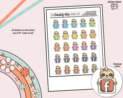 Snoozie Sloth Social Media Icons Series - Facebook Decoration Character Planner Stickers