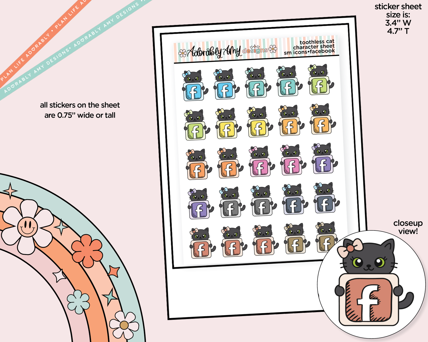 Toothless Cat Social Media Icons Series - Facebook Decoration Character Planner Stickers