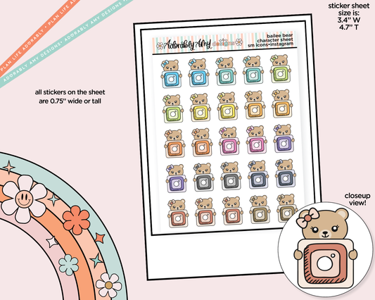 Bailee Bear Social Media Icons Series - Instagram Decoration Character Planner Stickers