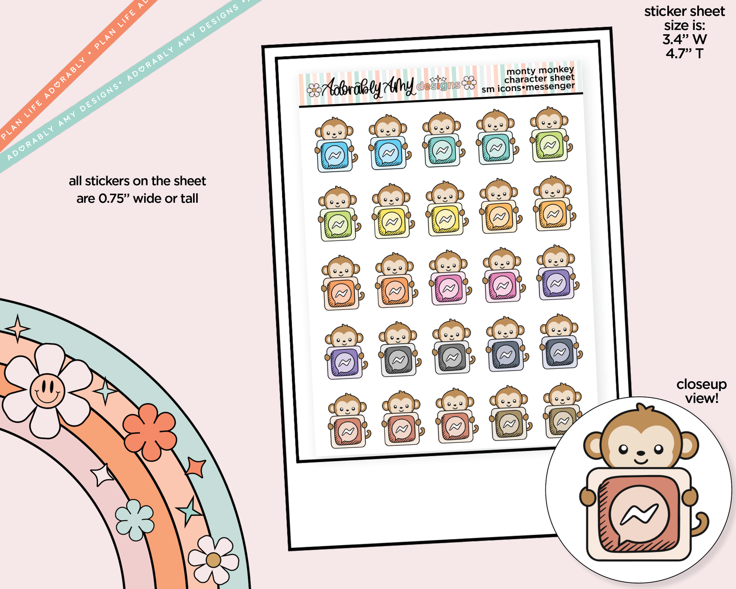 Monty the Monkey Social Media Icons Series - Messenger Decoration Character Planner Stickers