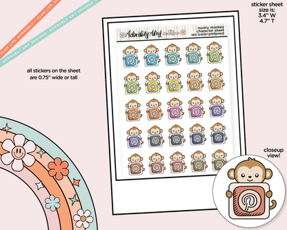 Monty the Monkey Social Media Icons Series - Pinterest Decoration Character Planner Stickers