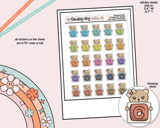 Bailee Bear Social Media Icons Series - Threads Decoration Character Planner Stickers