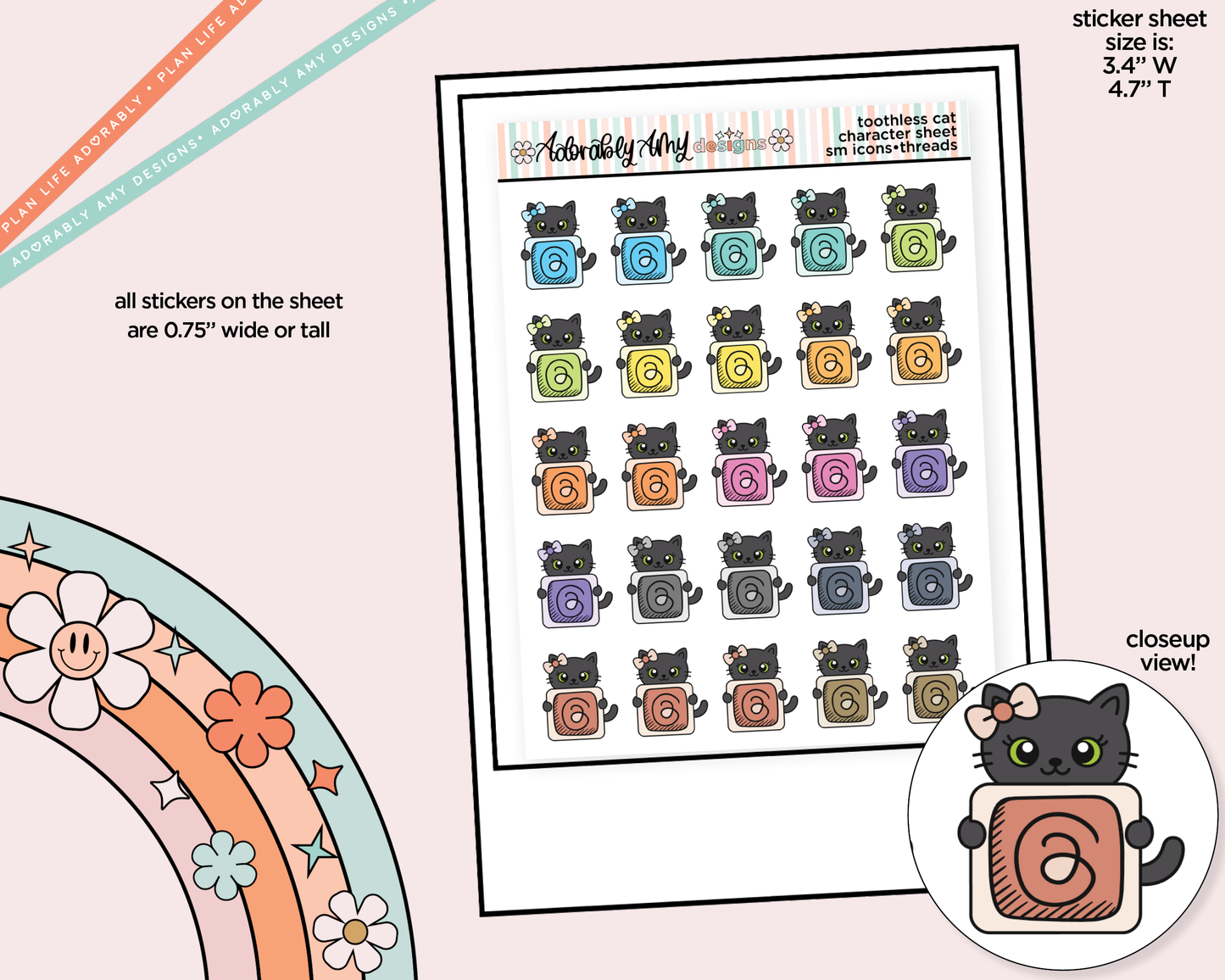 Toothless Cat Social Media Icons Series - Threads Decoration Character Planner Stickers