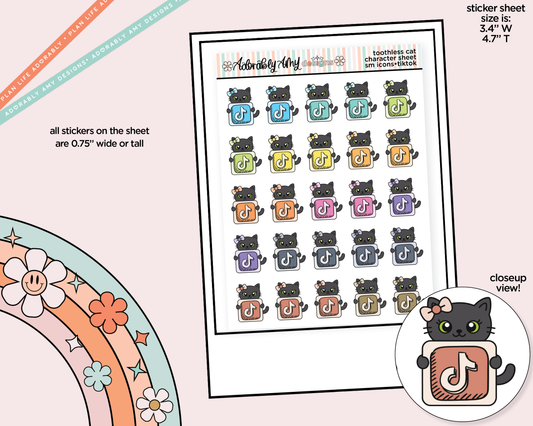 Toothless Cat Social Media Icons Series - TikTok Decoration Character Planner Stickers - Adorably Amy Designs