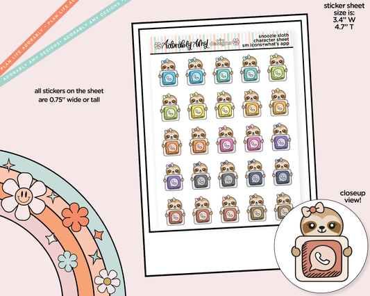 Snoozie Sloth Social Media Icons Series - What's App Decoration Character Planner Stickers