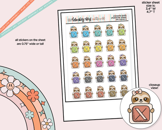 Snoozie Sloth Social Media Icons Series - X Decoration Character Planner Stickers