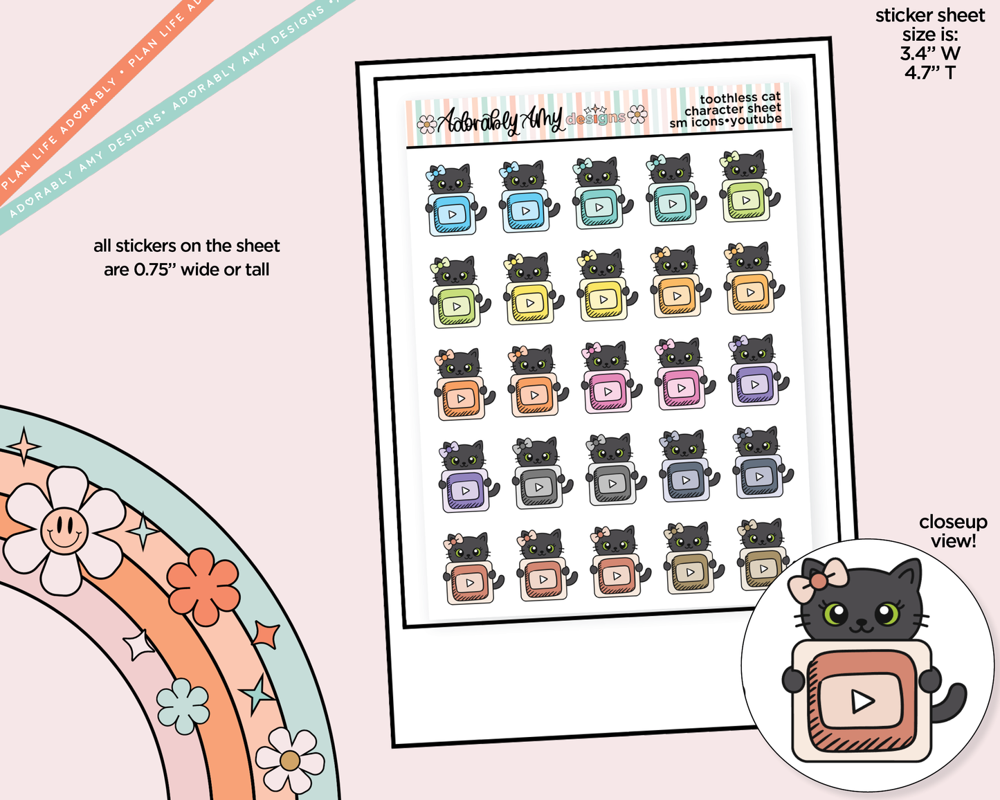 Toothless Cat Social Media Icons Series - YouTube Decoration Character Planner Stickers