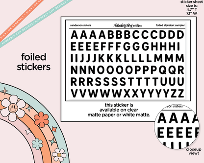 Foiled Sanderson Sisters Alphabet Stickers Deco Typography Sampler Planner Stickers
