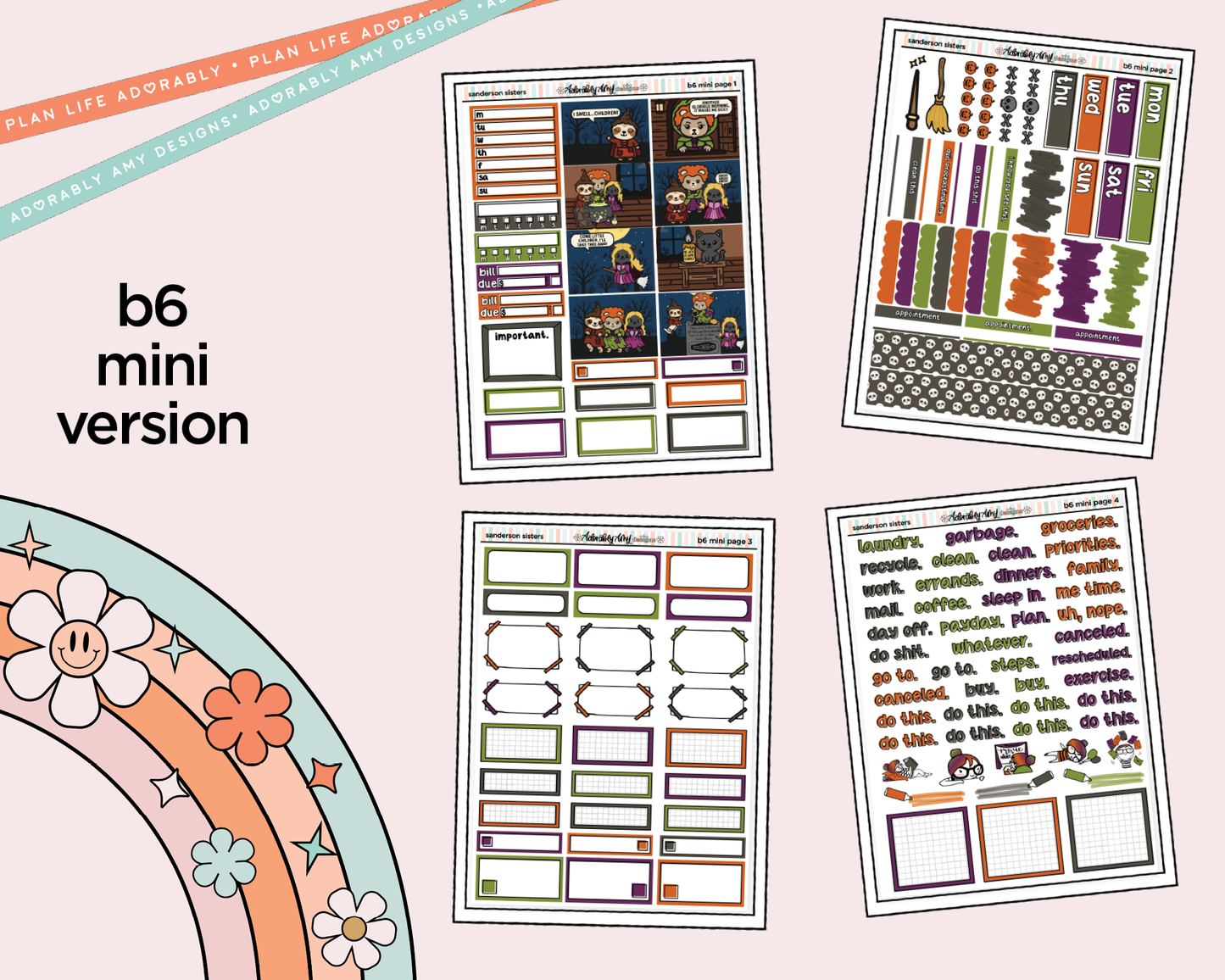 Mini B6 Sanderson Sisters Sticker Kit sized for ANY Vertical Insert