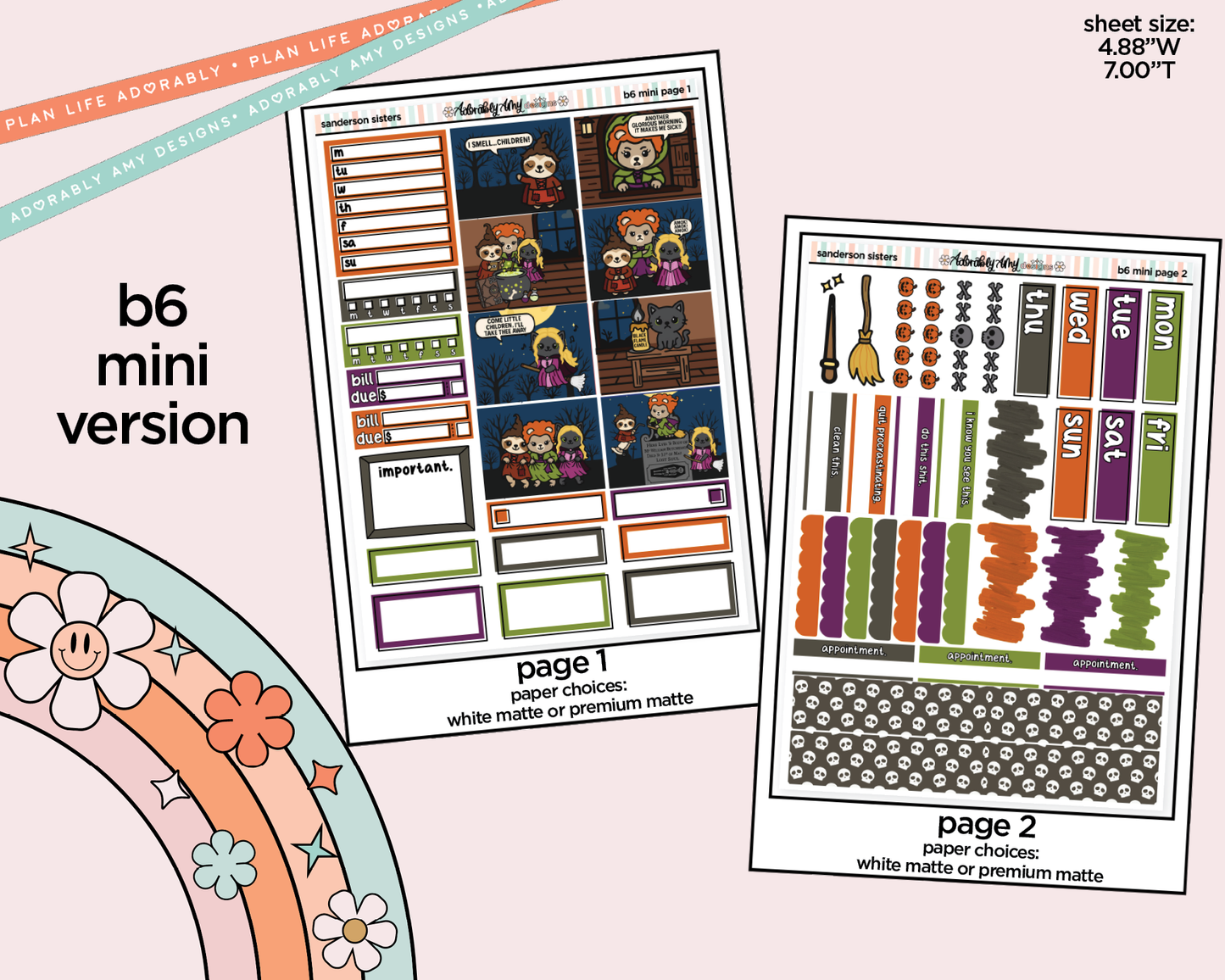 Mini B6 Sanderson Sisters Sticker Kit sized for ANY Vertical Insert