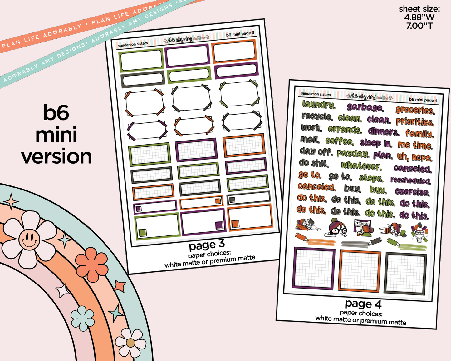 Mini B6 Sanderson Sisters Sticker Kit sized for ANY Vertical Insert