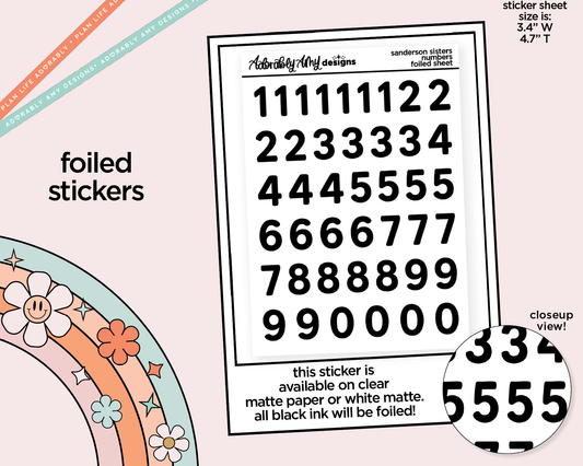 Foiled Sanderson Sisters Number Stickers Deco Typography Sampler Planner Stickers