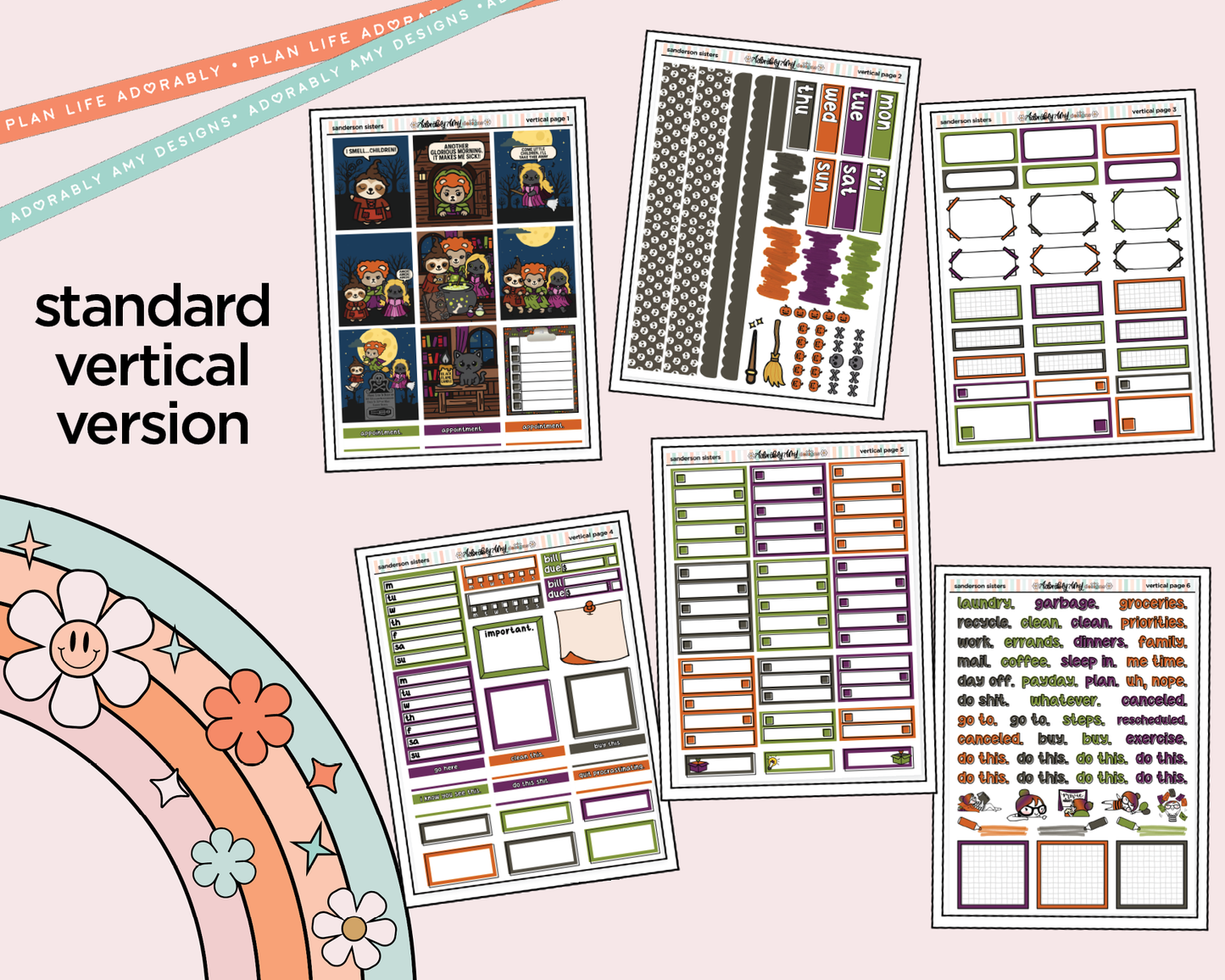 Vertical Sanderson Sisters Weekly Sticker Kit for Vertical Standard Size Planners or Insert