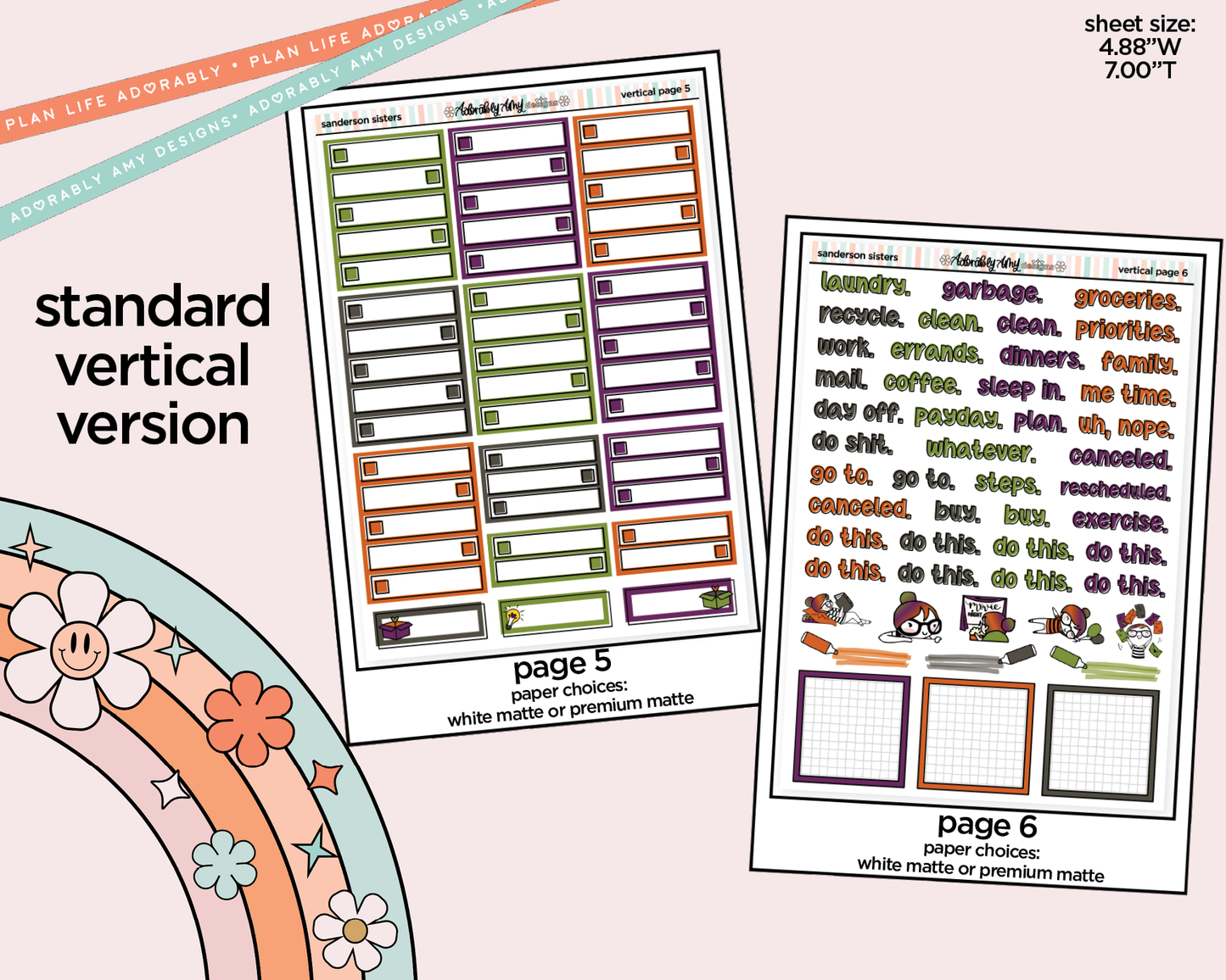Vertical Sanderson Sisters Weekly Sticker Kit for Vertical Standard Size Planners or Insert