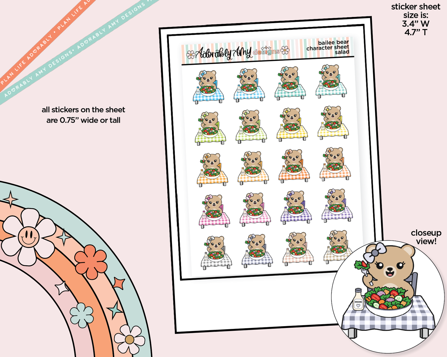 Bailee Bear Salad Decoration Character Planner Stickers