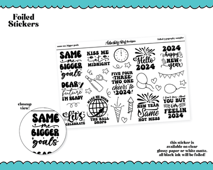 Foiled Same Me Bigger Goals New Years Typography Sampler Planner Stickers for any Planner or Insert