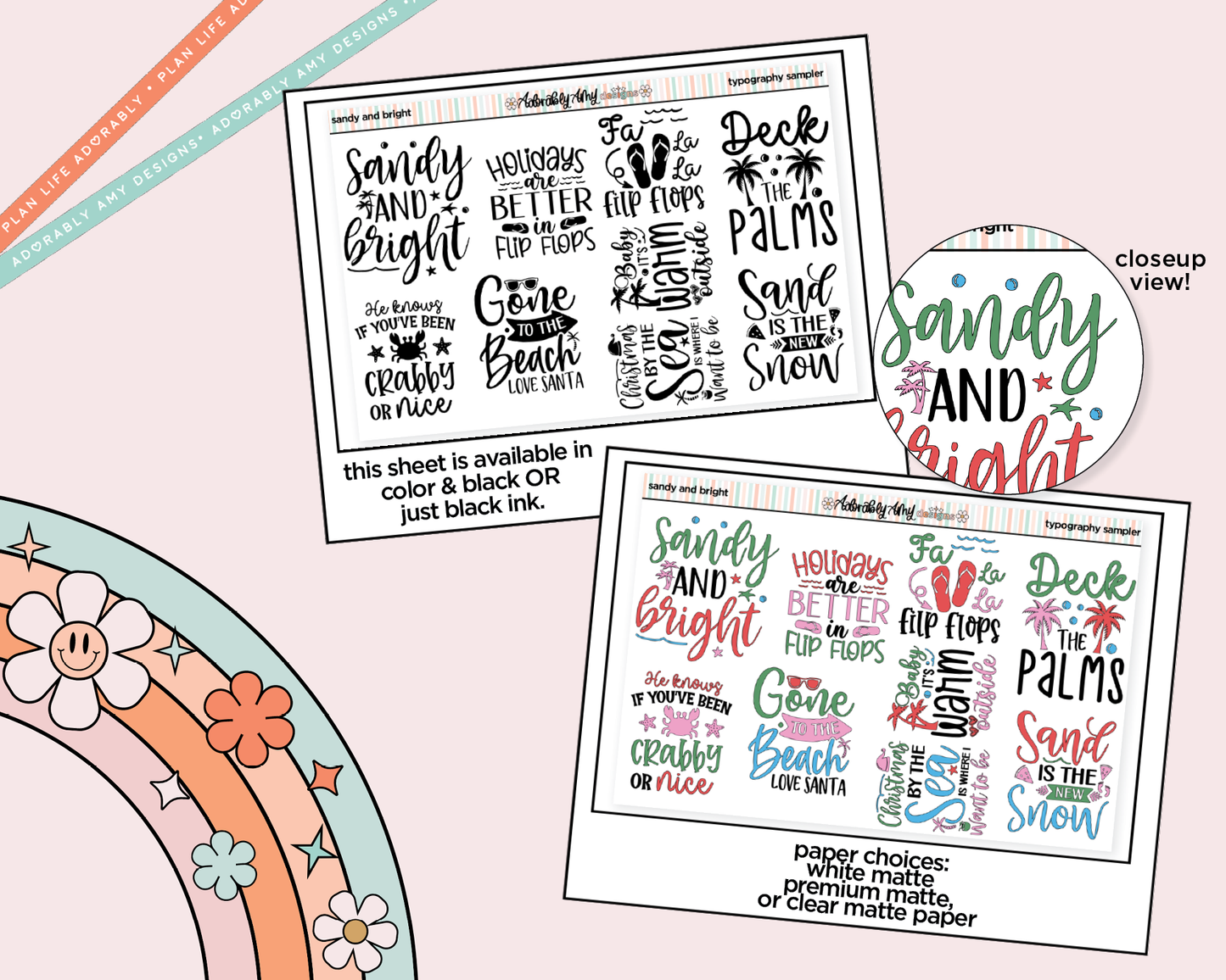 Sandy and Bright Deco Typography Sampler Planner Stickers