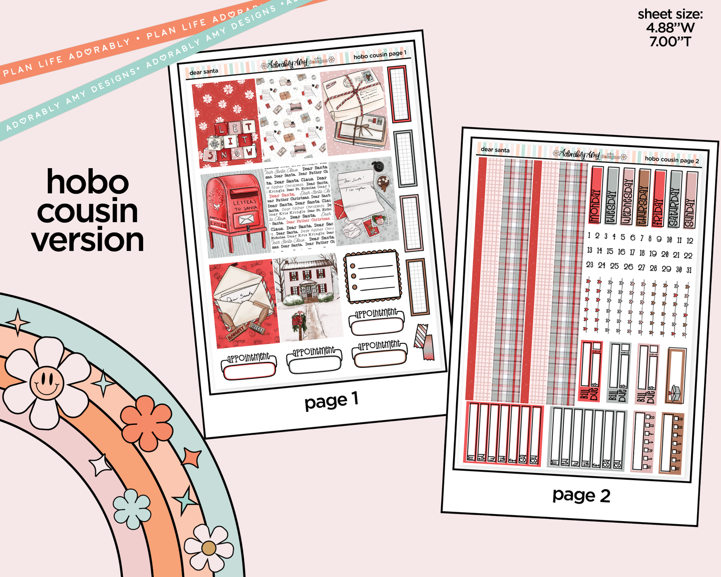 Hobonichi Cousin Weekly Dear Santa Planner Sticker Kit for Hobo Cousin or Similar Planners